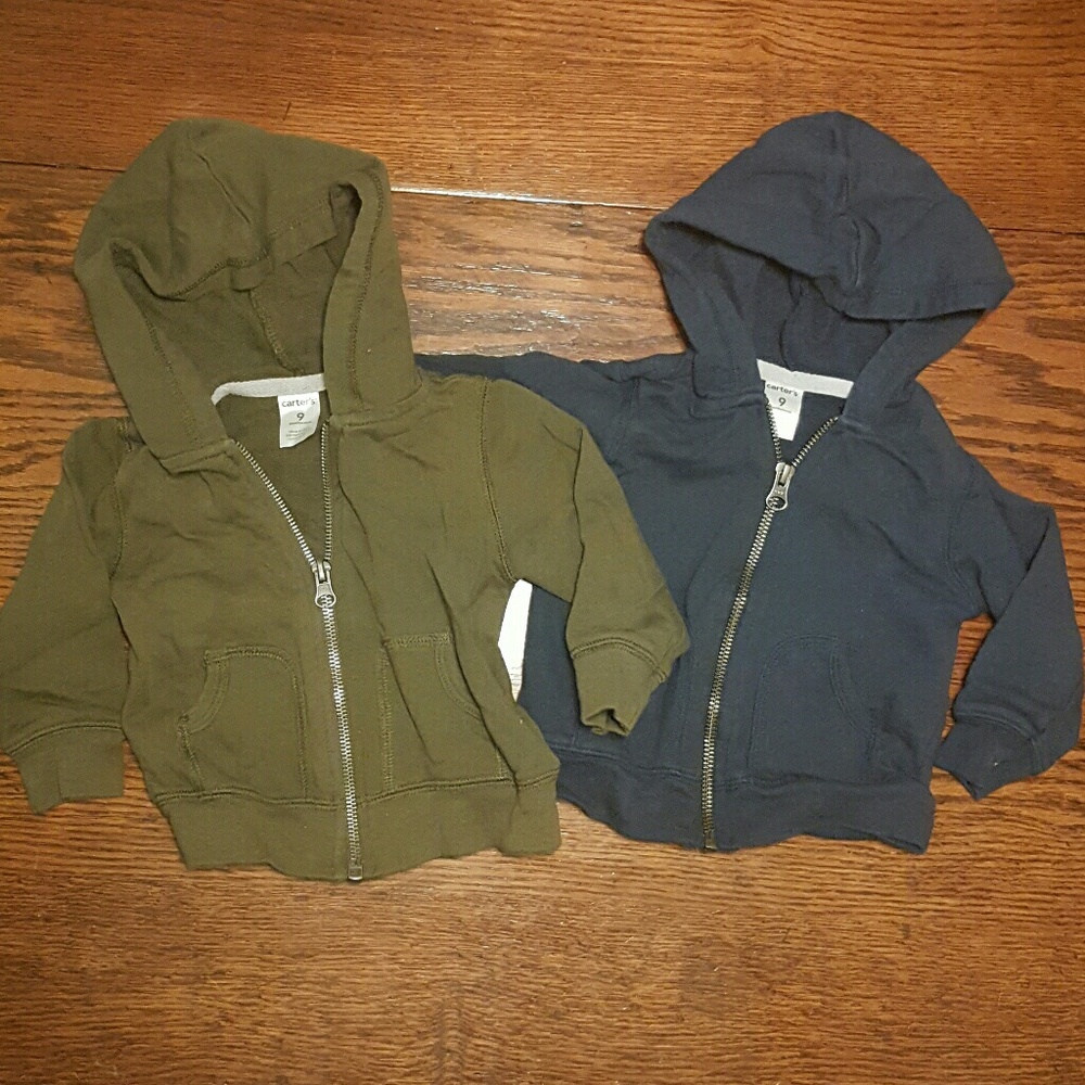 Carter's 9m Twin zip hoodies navy olive